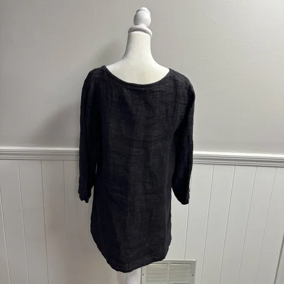 Flax Soft Tunic 3/4 Sleeves 100% Linen Grey Gray Small - Picture 13 of 14